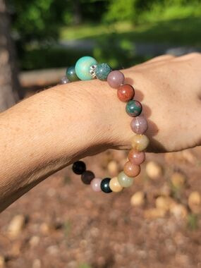 Multi-Color Natural Stone Gemstone Beaded Stretch Bracelet